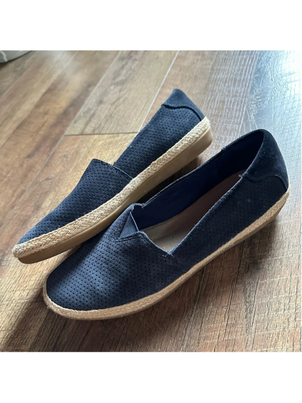 Women's Clarks Navy Blue Perforated Espadrille Flats